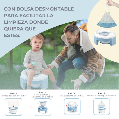 Orinal Portátil Niños Plegable Azul