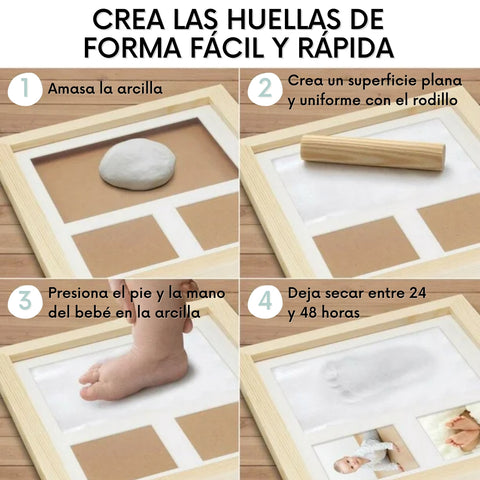 Marco madera huellas bebé