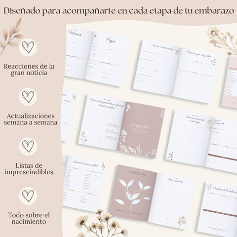 Diario embarazo floral marrón