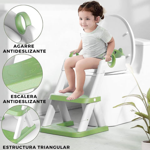 Adaptador WC para niños con escalera. Verde