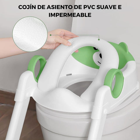 Adaptador WC para niños con escalera. Verde