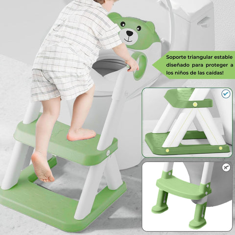 Adaptador WC para niños con escalera. Verde