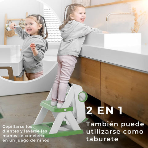 Adaptador WC para niños con escalera. Verde