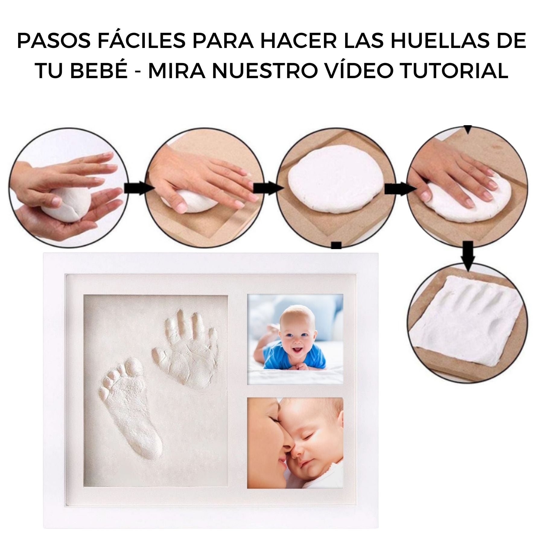 Huella y huella de la mano del bebé, marco de madera para bebés con yeso  fundido para la mano y el pie del bebé, marco de impresión para bebés,  regalo especial F
