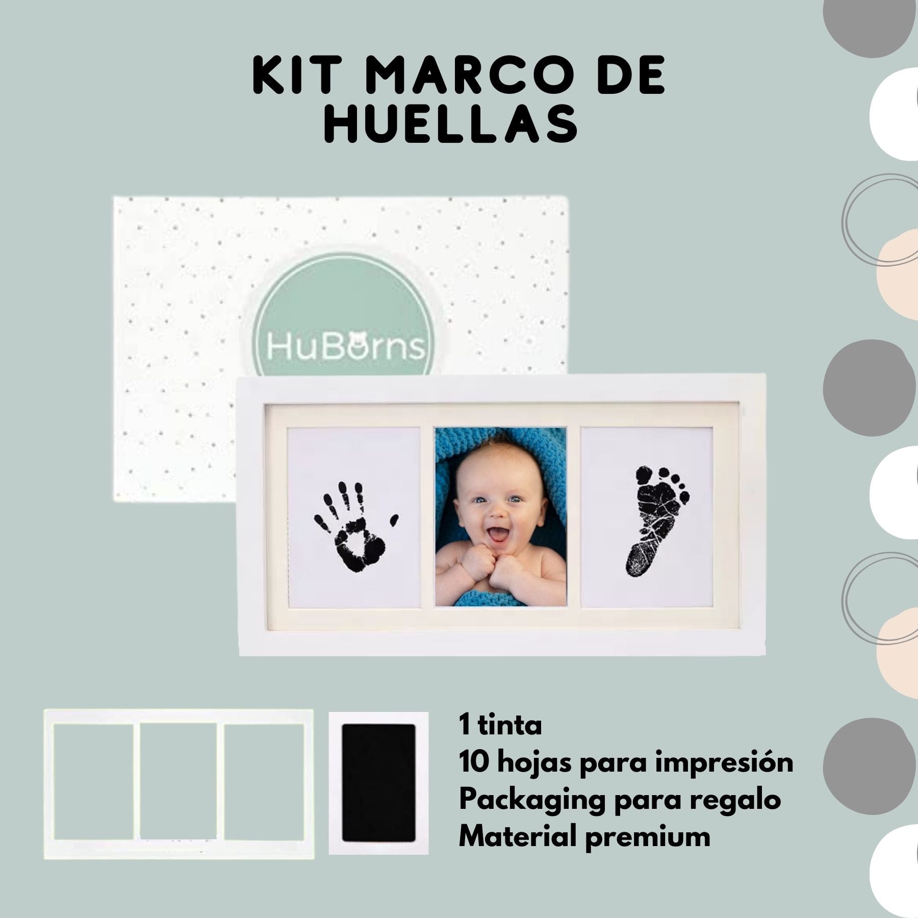  Kit de huellas y manos de tinta para bebés, marco de